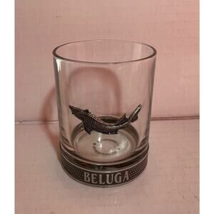 Beluga Premium Russian Vodka Lowball Rocks Tumbler Glasses Pewter base Rim 8 oz